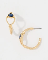 Navy Blue Stone Hoop Earrings