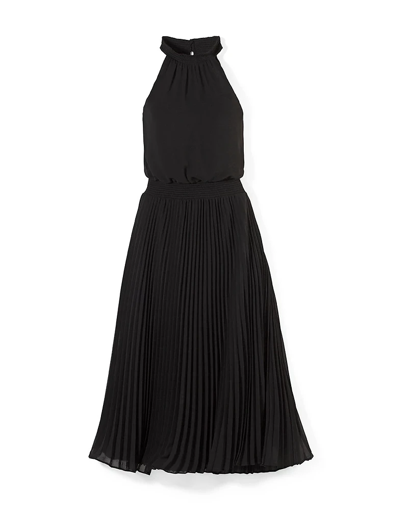 Pleated Halter Midi Dress