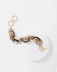 Black Leather + Pavé Link Bracelet