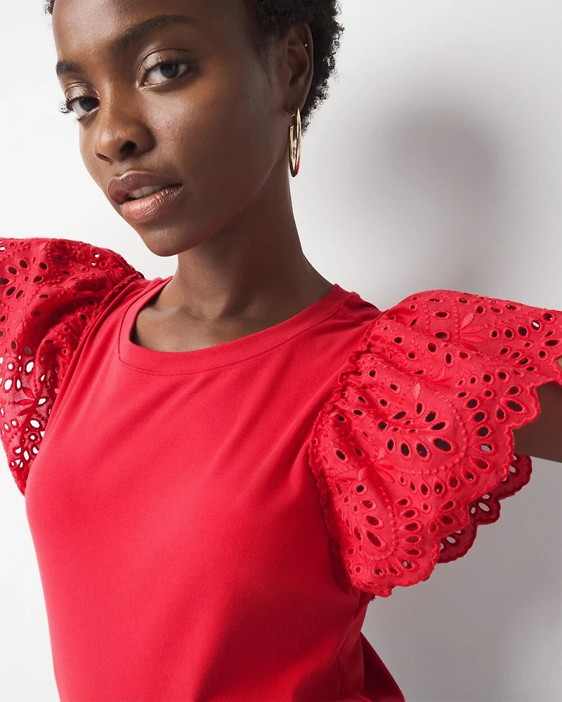 Eyelet Sleeve Crewneck Tee