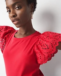 Eyelet Sleeve Crewneck Tee