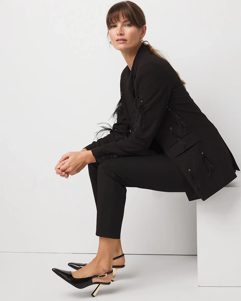 Feather Embellished Double-Breasted Blazer