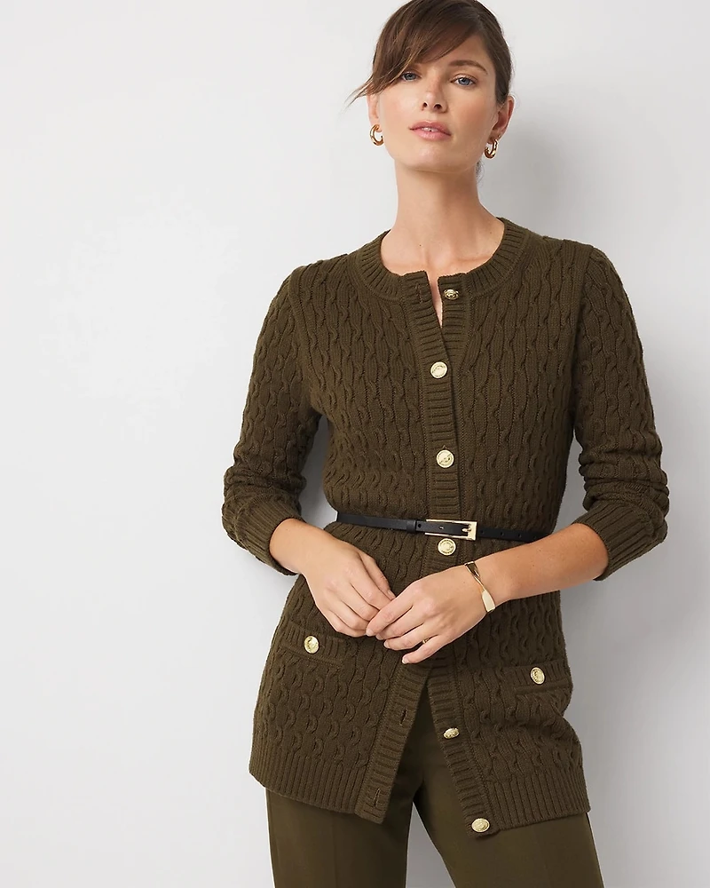Longline Cable Knit Cardigan Sweater