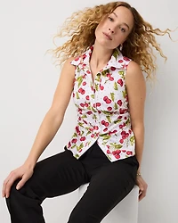 Ruched Poplin Sleeveless Shirt