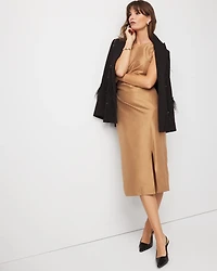 Petite One-Shoulder Stretch Taffeta Midi Dress