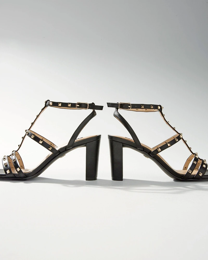 Strappy Studded Mid-Heel Sandal