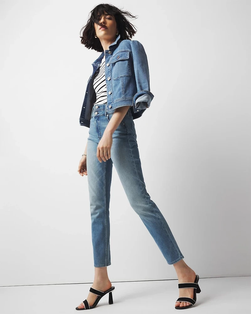 Extra High-Rise Double Waistband Slim Ankle Jeans