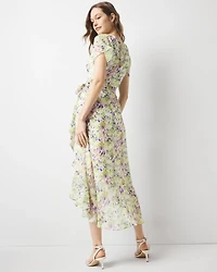 Short Sleeve Flutter Wrap Midi Dress