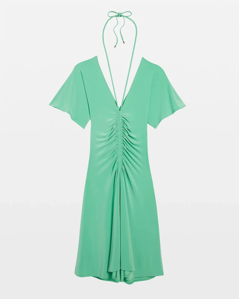 Short Sleeve Ruched Front Matte Jersey Dress