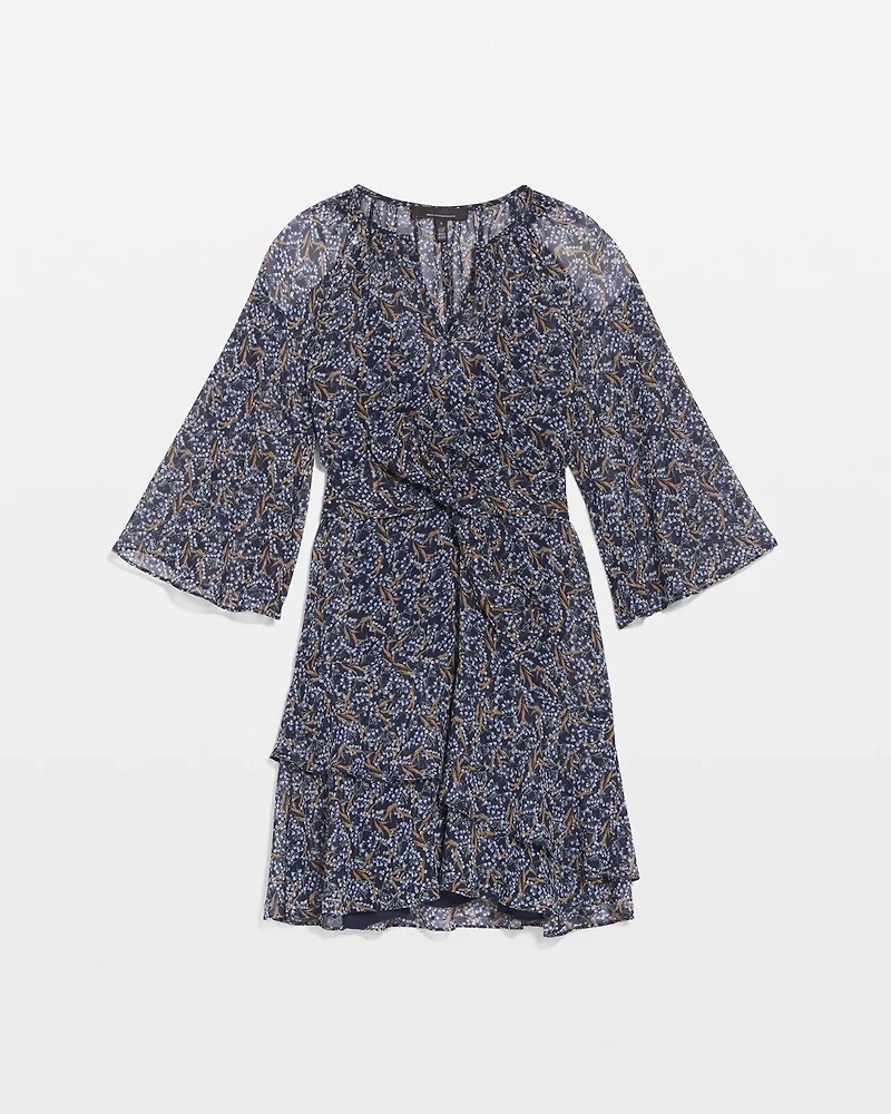3/4 Sleeve Printed Godet Dress