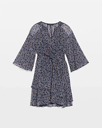 3/4 Sleeve Printed Godet Dress