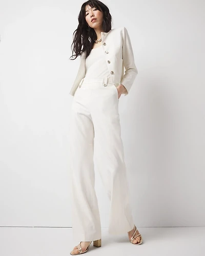 Pinstripe Button-Tab Wide Leg Trouser