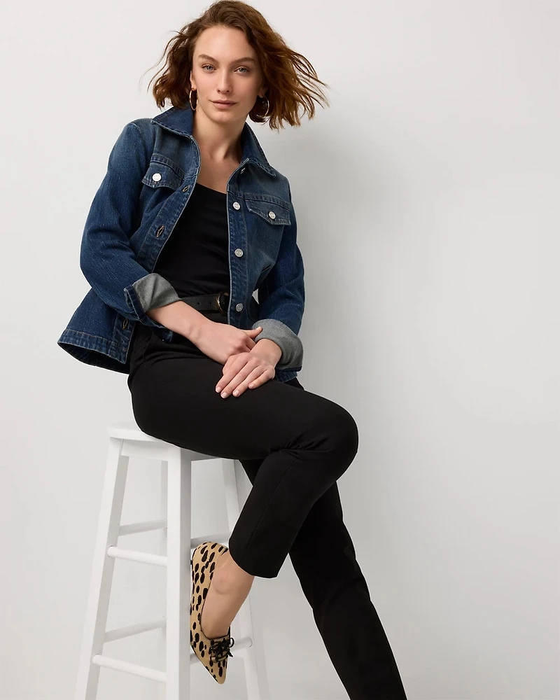 Pleated Denim Trucker Jacket