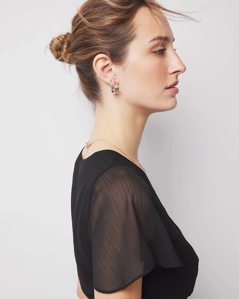 Short Sleeve Flutter Wrap Midi Dress