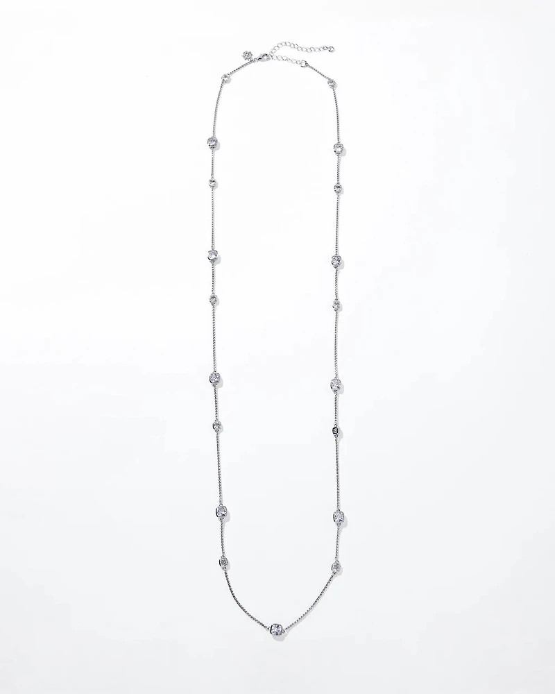 Silver Clear Branded Long Necklace