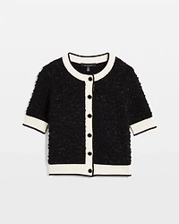 Bouclé Elbow Sleeve Cardigan