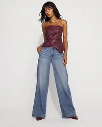 Draped Faux Leather Bustier