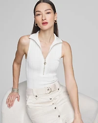 Half Zip Rib Halter Sweater Tank