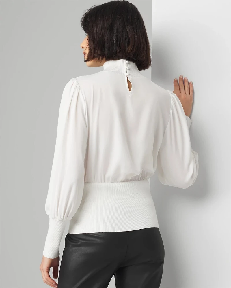 Petite Long Sleeve Smocked Waist Blouse