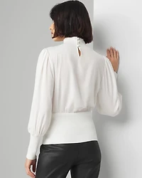 Petite Long Sleeve Smocked Waist Blouse