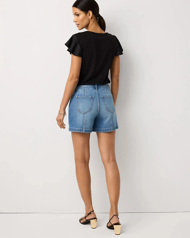 Horsebit Detail High Rise Denim Short
