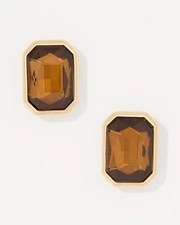 Smokey Topaz Glass Stone Stud Earrings