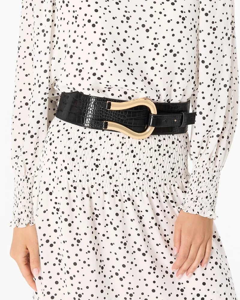 Faux Croc Wide Waist Belt
