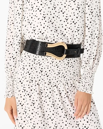 Faux Croc Wide Waist Belt
