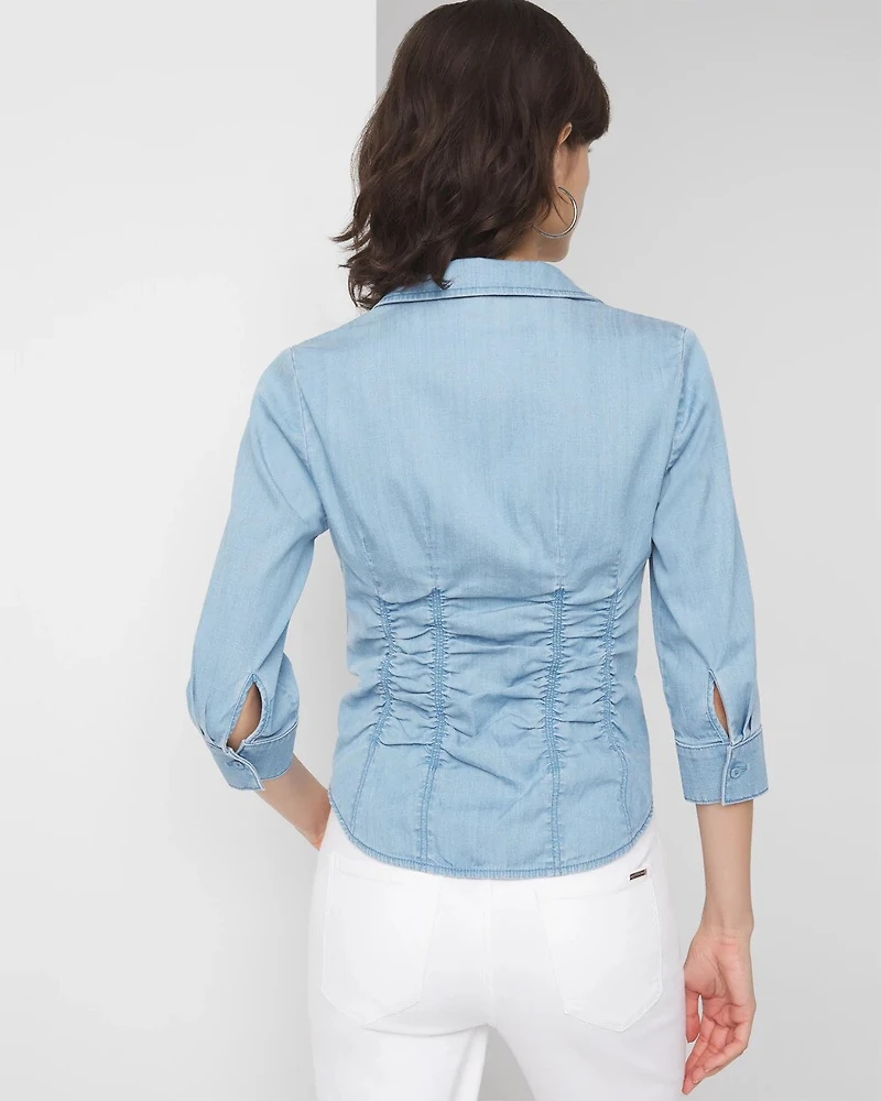 Elbow-Sleeve Ruched Detail Shirt