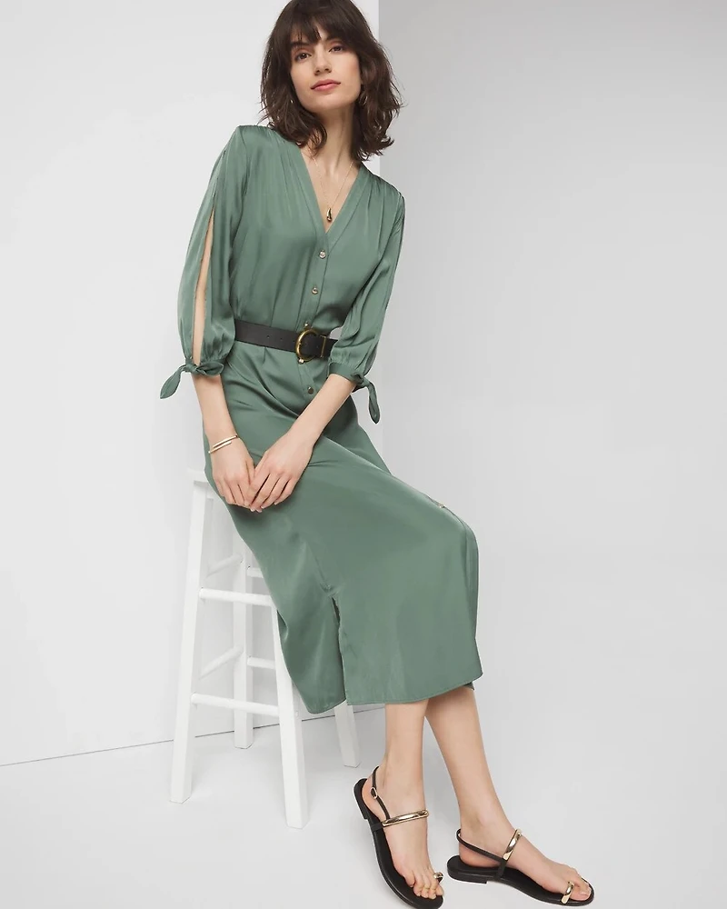 Cold Shoulder Belted Midi Dress