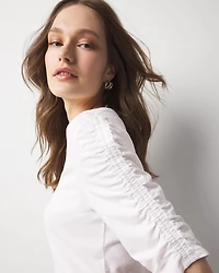 Ruched-Sleeve Scoop Neck Top