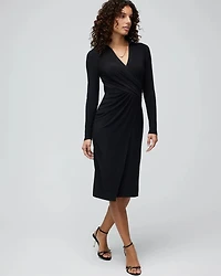 Long Sleeve Matte Jersey Faux Wrap Midi Dress