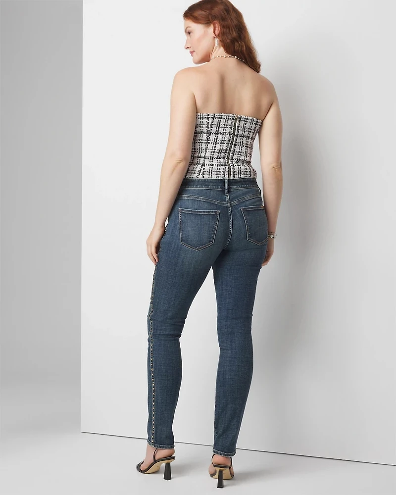 Petite Mid-Rise Everyday Soft Denim Studded Girlfriend Jeans