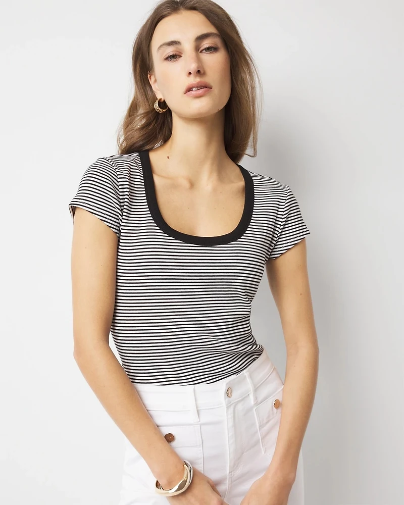 WHBMFORME™ Ribbed Stretch Scoop Neck Tee