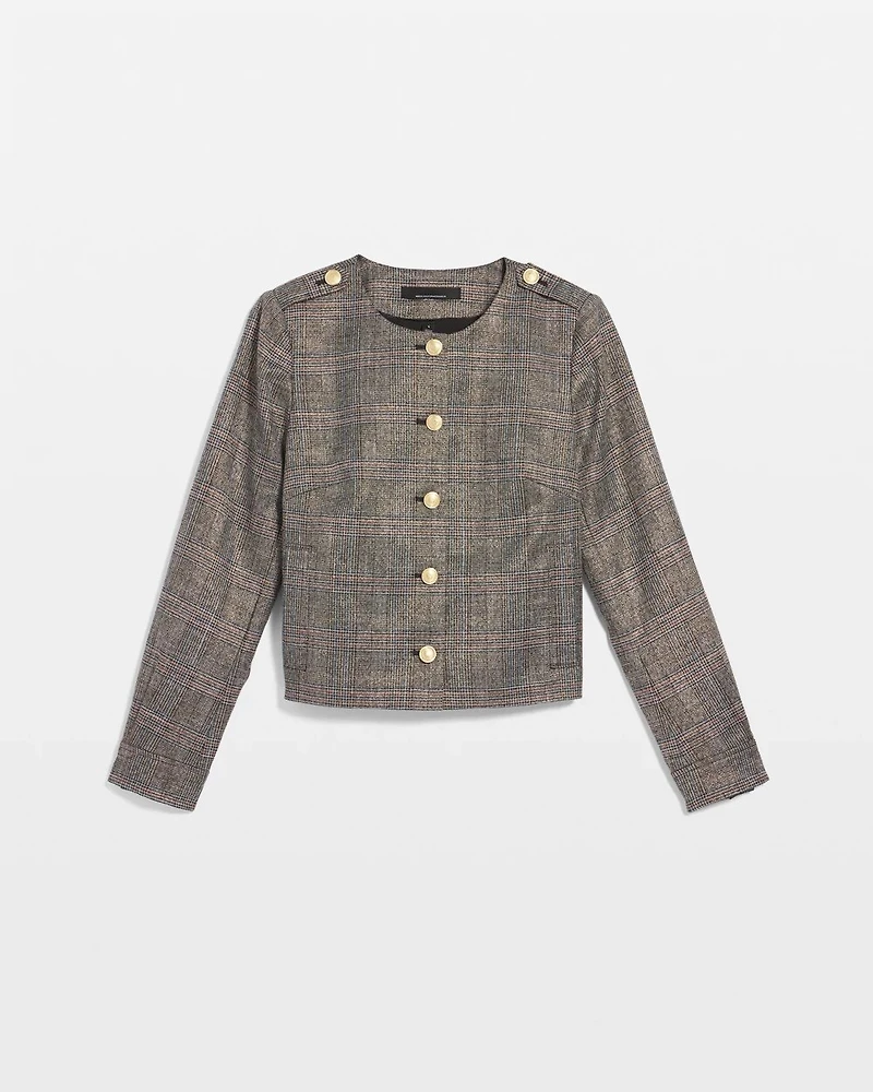 Metallic Plaid Cropped Jacket