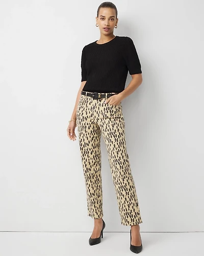 Petite Leopard High Rise Straight Jean