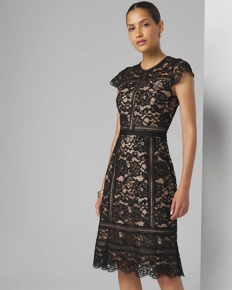 Short Sleeve Lace Fit-and-Flare Dress