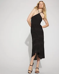 Tie-Back Halter Sweater Midi Dress
