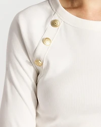 WHBM FORME™ Ribbed Stretch Button Long-Sleeve Tee