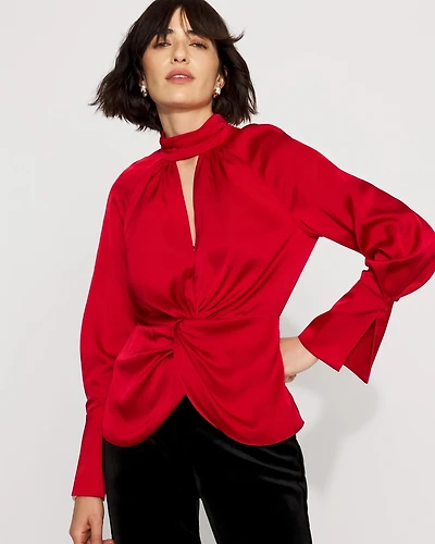 Twist Front Satin Blouse