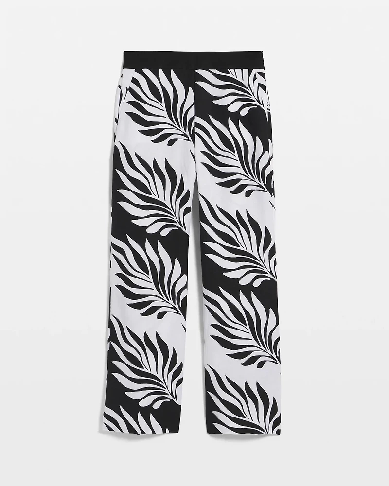 Petite Linen-Blend Palm Print Cropped Wide Leg Pant