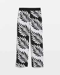 Petite Linen-Blend Palm Print Cropped Wide Leg Pant