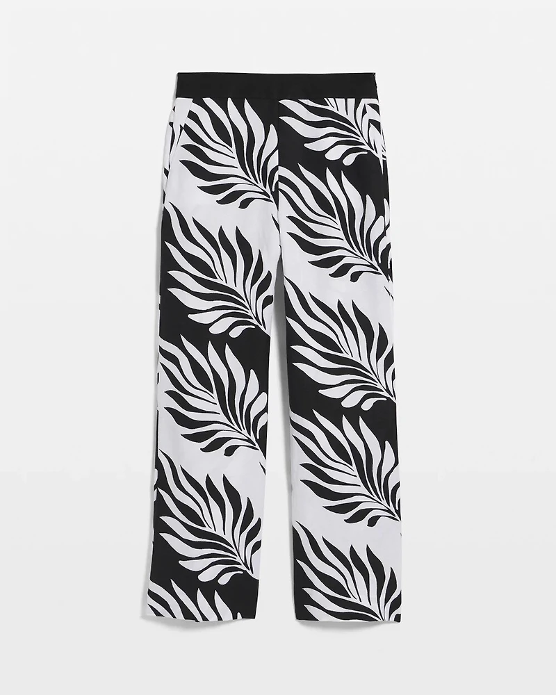 Petite Linen-Blend Palm Print Cropped Wide Leg Pant