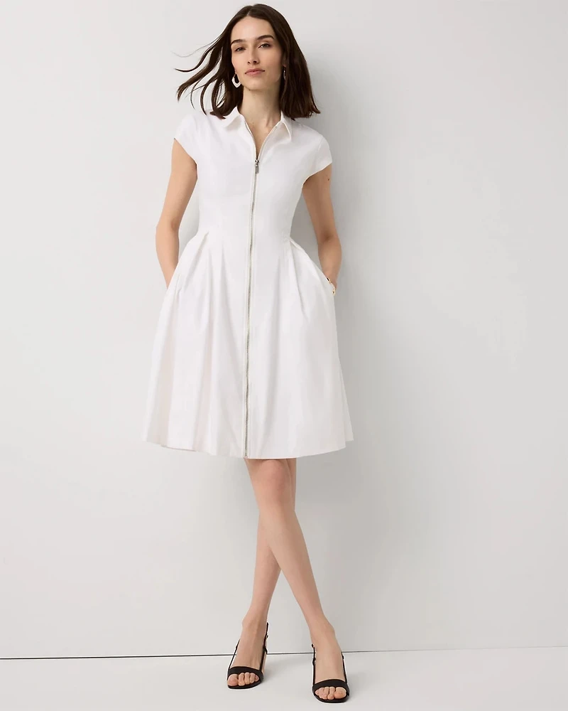 Collared Front-Zip Shirt Dress