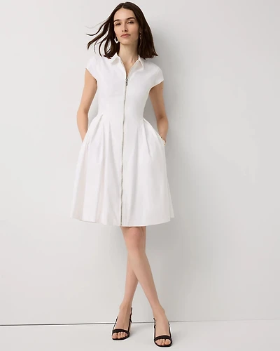 Collared Front-Zip Shirt Dress