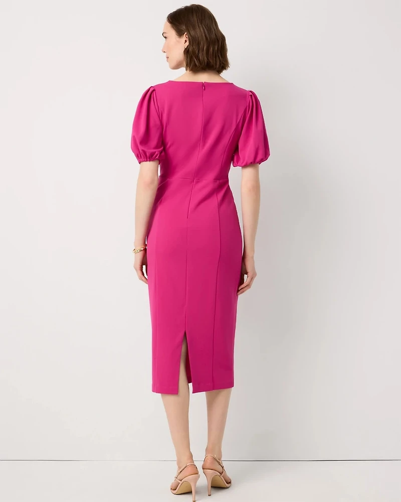 Petite Knit Crepe Sheath Midi Dress