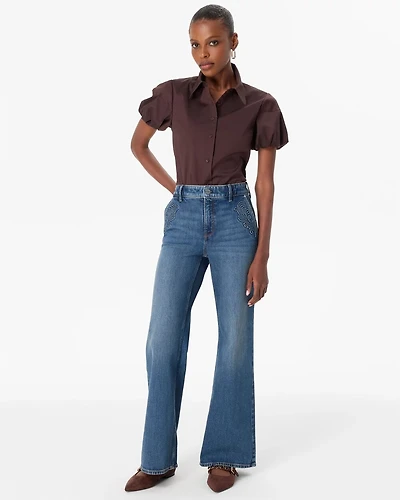 Embossed High-Rise Wide-Leg Jean