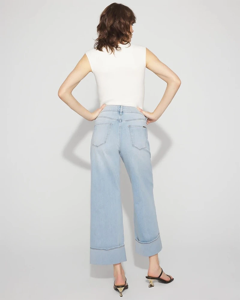 High-Rise Wide Leg Cuff Cropped Jean