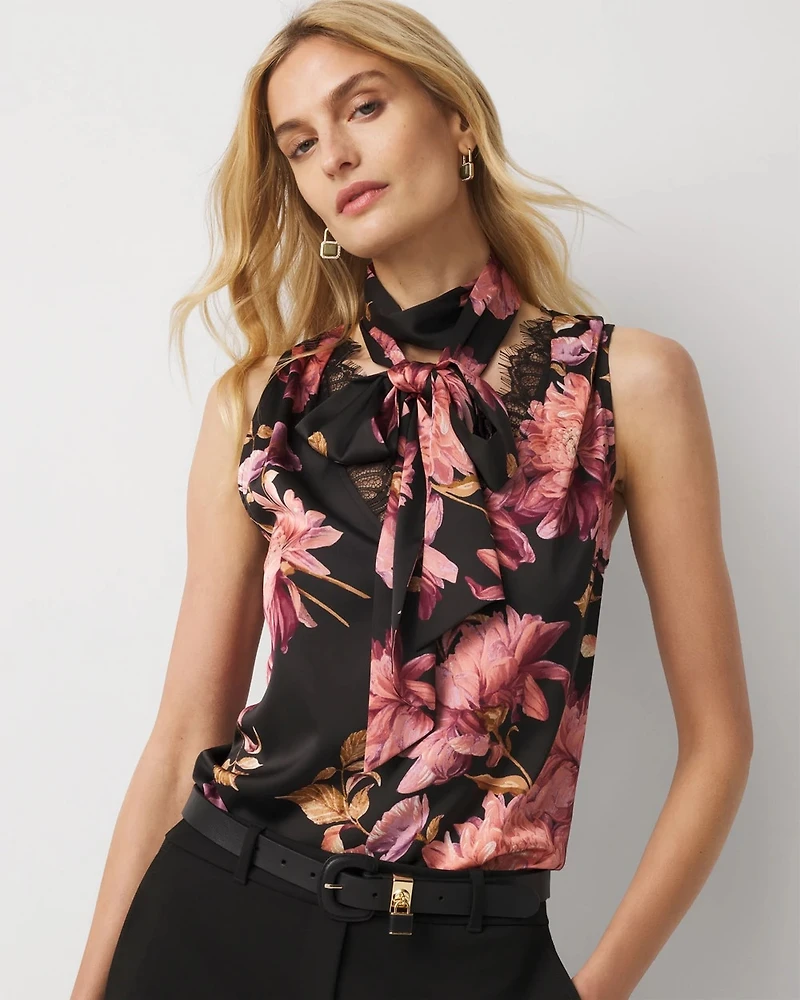 Removable Scarf Tie-Neck Blouse