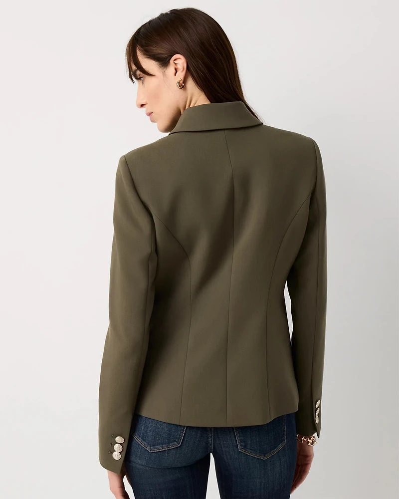 Petite Luxe Stretch Cropped Double-Button Blazer